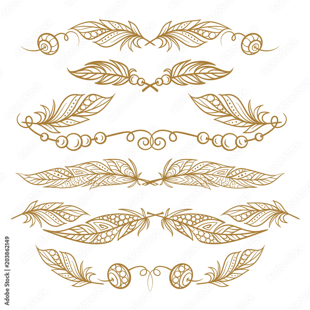 Vector hand drawn boho style elements set Vector hand drawn boho style elements set