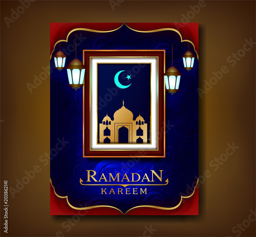 drak red pattern of ramadan kareem card