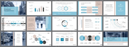 Blue and white design elements for presentation slide templates