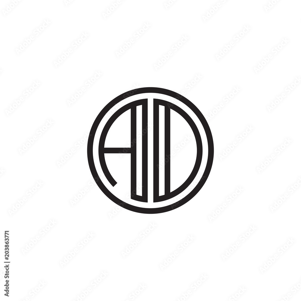 Initial letter AD, AO, minimalist line art monogram circle shape logo, black color Initial letter AD, AO, minimalist line art monogram circle shape logo, black color