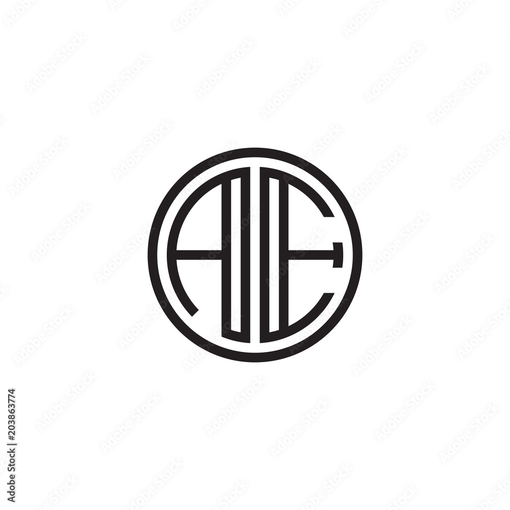 Initial letter AE, minimalist line art monogram circle shape logo, black color Initial letter AE, minimalist line art monogram circle shape logo, black color