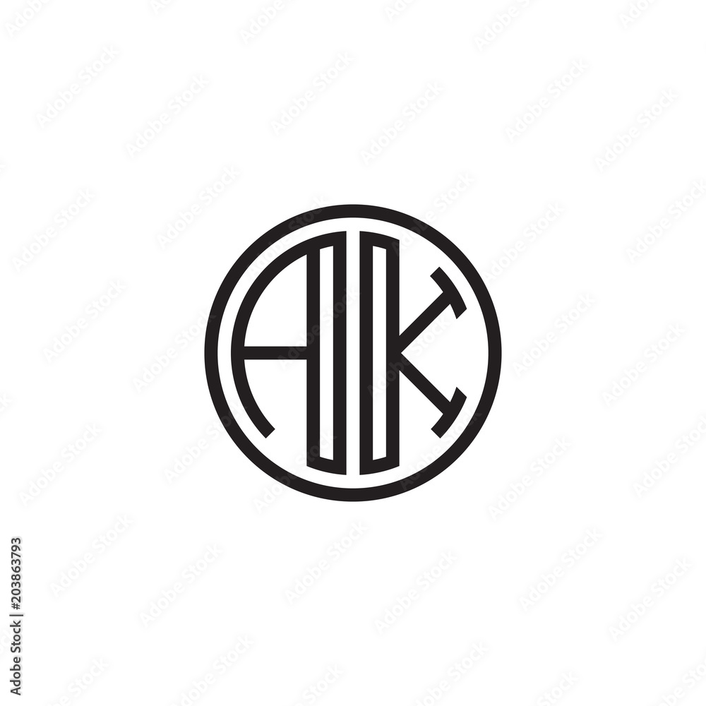 Initial letter AK, minimalist line art monogram circle shape logo, black color Initial letter AK, minimalist line art monogram circle shape logo, black color