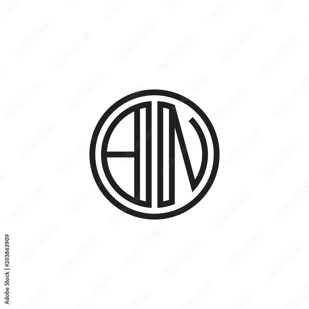 Initial letter BN, minimalist line art monogram circle shape logo, black color Initial letter BN, minimalist line art monogram circle shape logo, black color