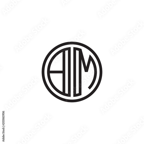 Initial letter BM, minimalist line art monogram circle shape logo, black color