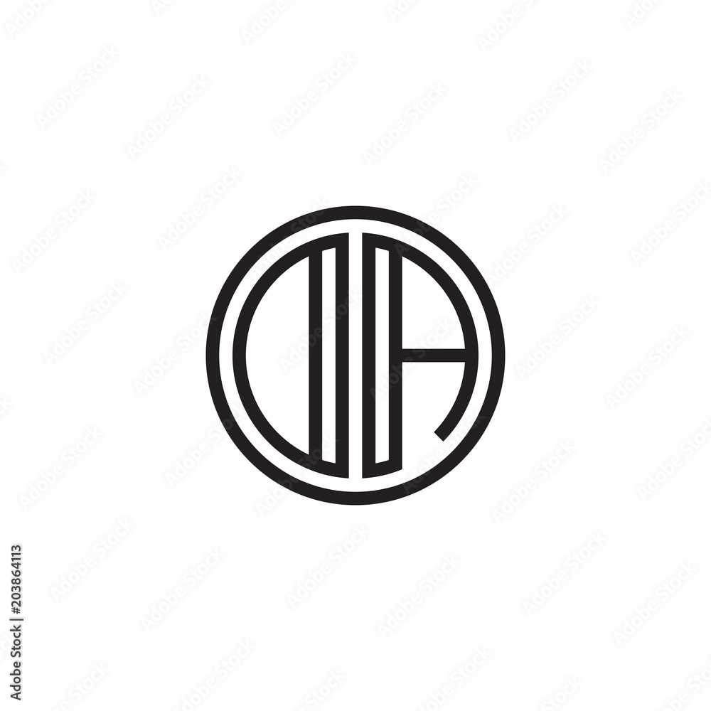 Initial letter DA, OA, minimalist line art monogram circle shape logo, black color Initial letter DA, OA, minimalist line art monogram circle shape logo, black color