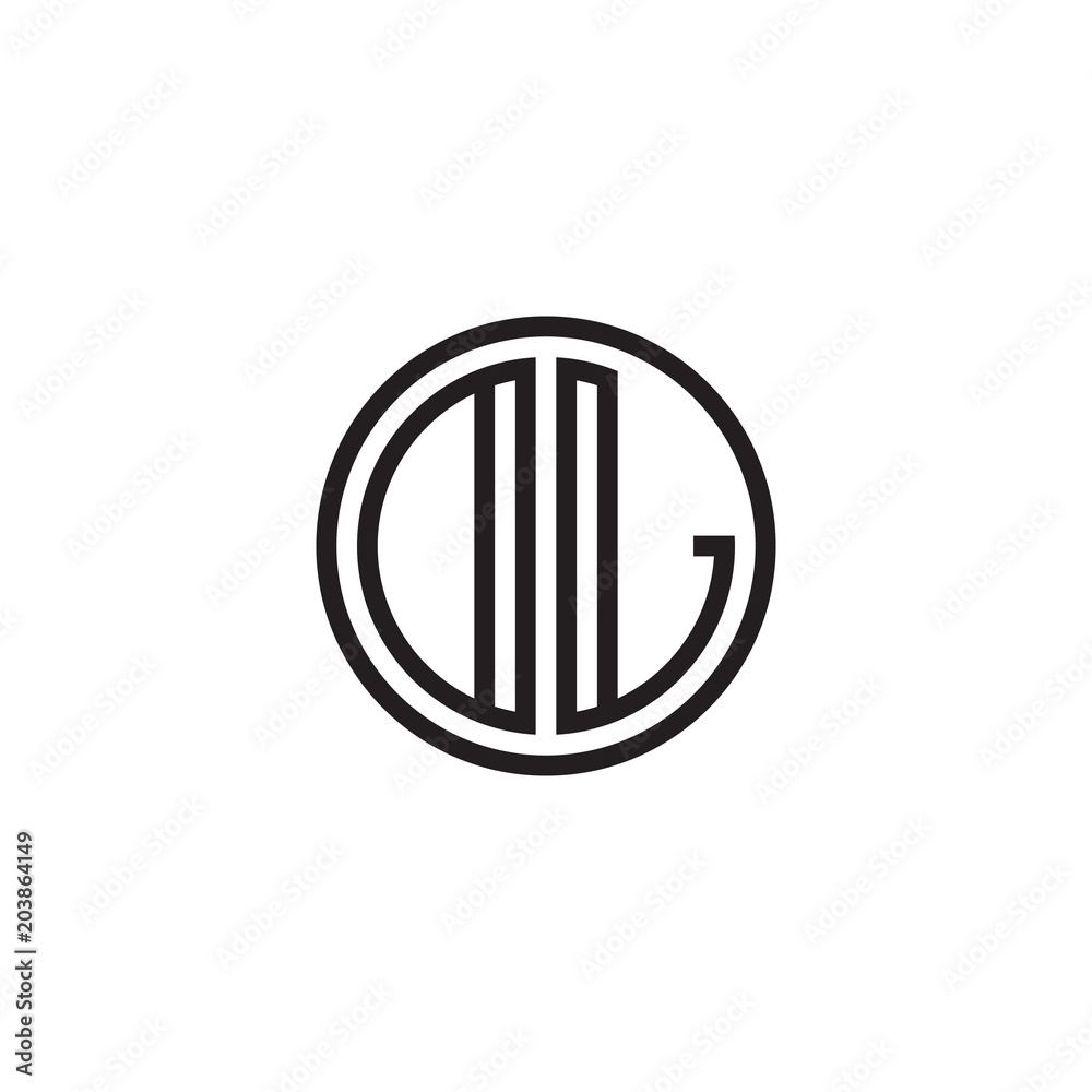 Initial letter DL, OL, minimalist line art monogram circle shape logo, black color Initial letter DL, OL, minimalist line art monogram circle shape logo, black color
