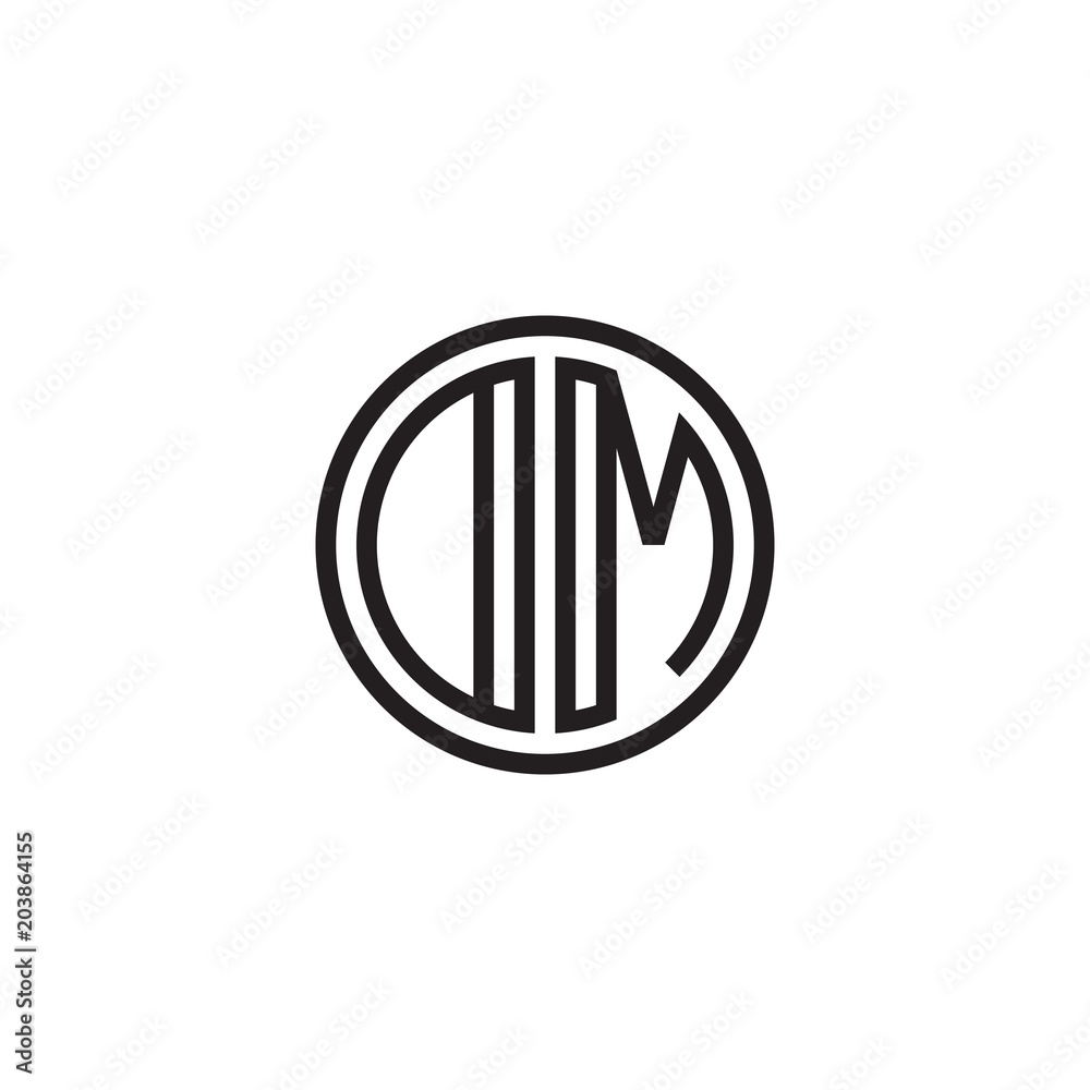 Initial letter DM, OM, minimalist line art monogram circle shape logo, black color Initial letter DM, OM, minimalist line art monogram circle shape logo, black color
