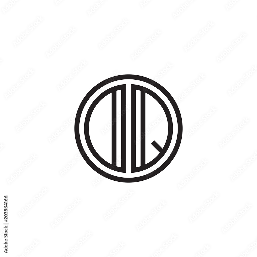Initial letter DQ, OQ, minimalist line art monogram circle shape logo, black color Initial letter DQ, OQ, minimalist line art monogram circle shape logo, black color