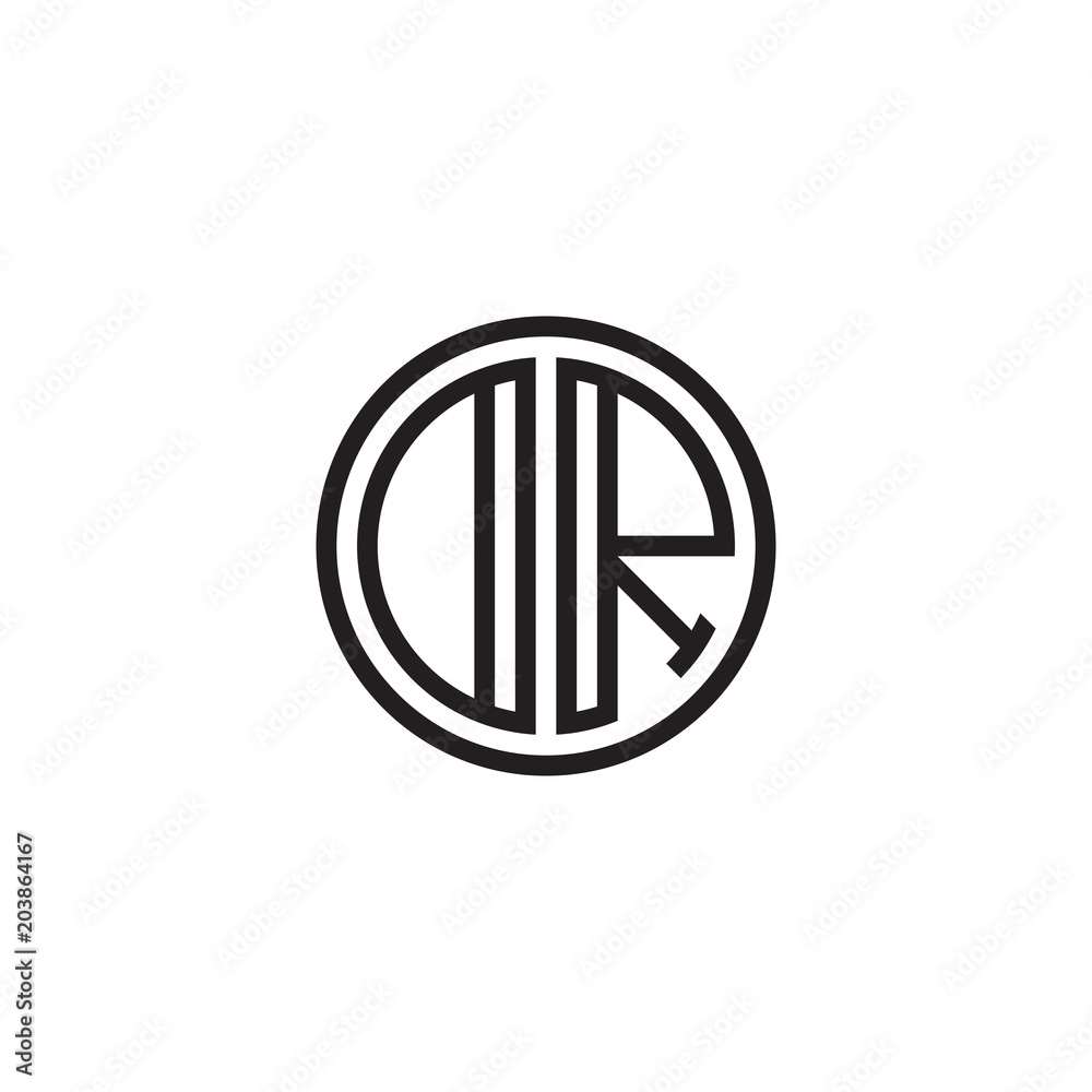 Initial letter DR, OR, minimalist line art monogram circle shape logo, black color