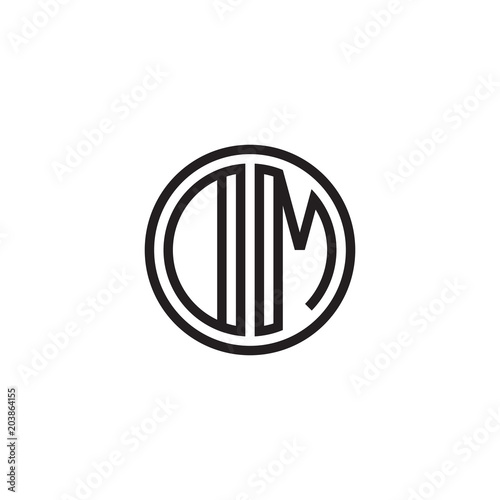 Initial letter DM  OM  minimalist line art monogram circle shape logo  black color