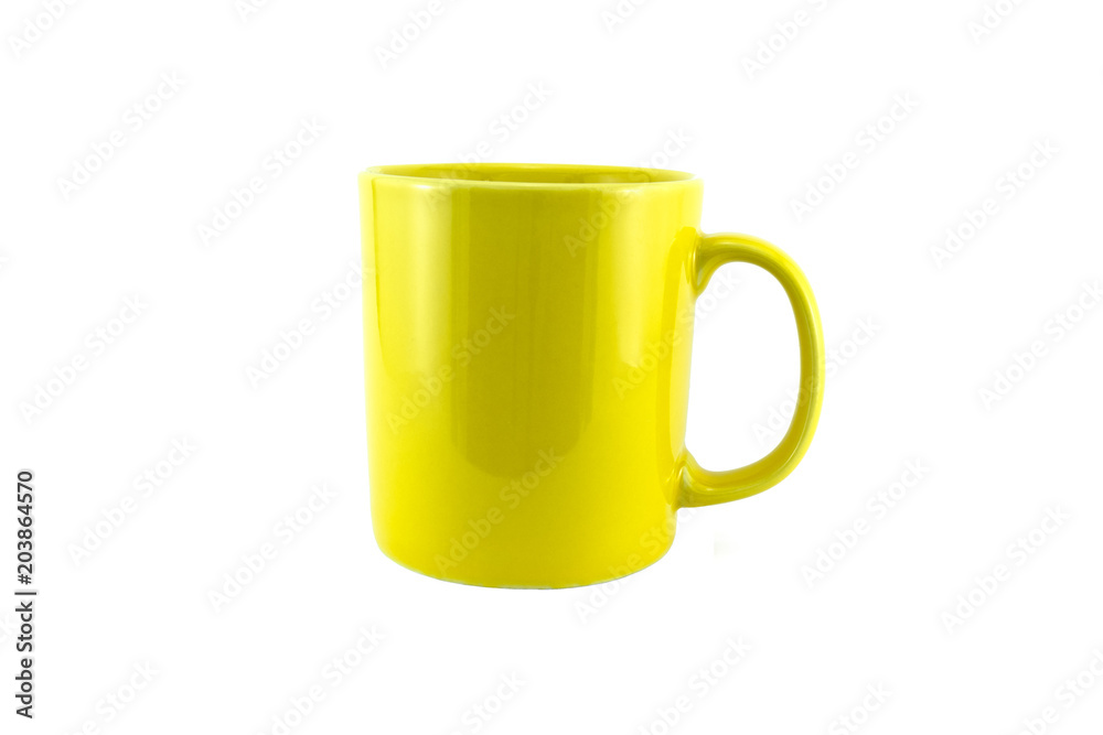 Yellow mug empty blank for coffee or tea isolated on white background Yellow mug empty blank for coffee or tea isolated on white background