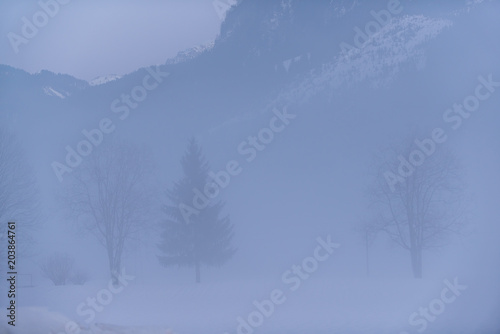 Magical view of Gosau valley in the foggy evening light.Gosau. Austria. © alexanderkonsta