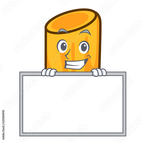 Grinning with board rigatoni character cartoon style