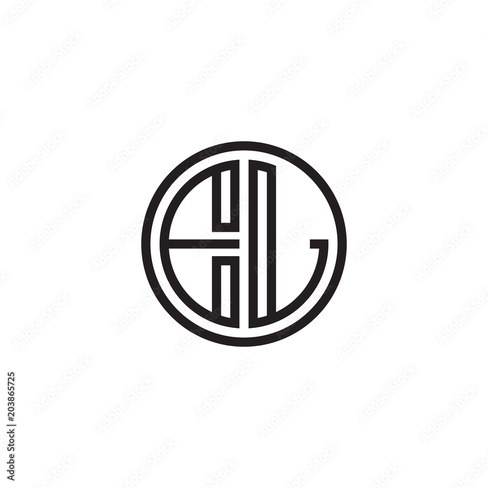 Initial letter EL, minimalist line art monogram circle shape logo, black color