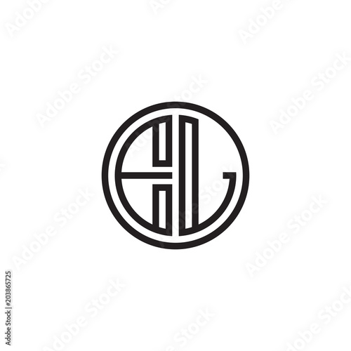 Initial letter EL, minimalist line art monogram circle shape logo, black color