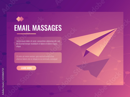 Email and message sending concept, isometric vector paper small aircraft, mailing banner