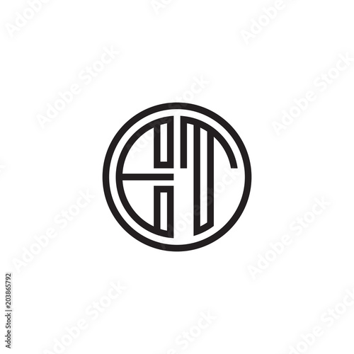 Initial letter ET  minimalist line art monogram circle shape logo  black color