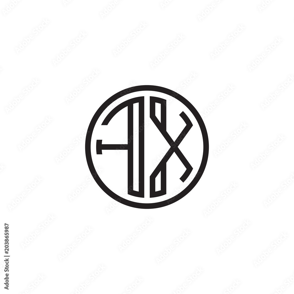 Initial letter FX, minimalist line art monogram circle shape logo, black color Initial letter FX, minimalist line art monogram circle shape logo, black color