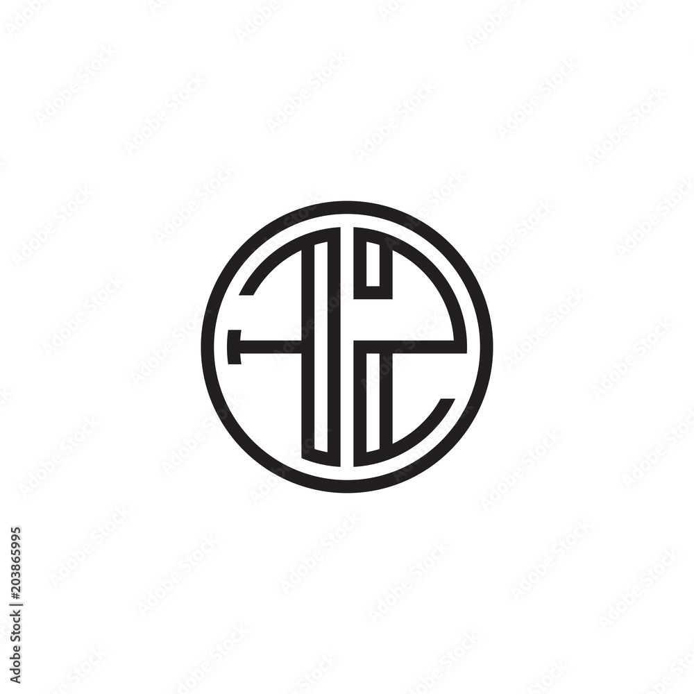 Initial letter FZ, minimalist line art monogram circle shape logo, black color Initial letter FZ, minimalist line art monogram circle shape logo, black color