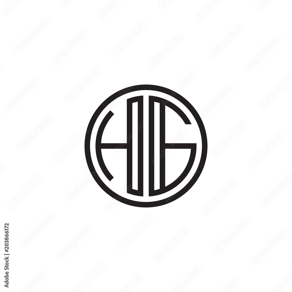 Initial letter HG, minimalist line art monogram circle shape logo, black color Initial letter HG, minimalist line art monogram circle shape logo, black color