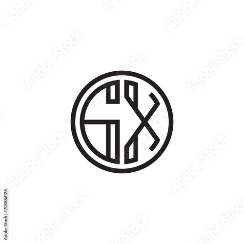 Initial letter GX, minimalist line art monogram circle shape logo, black color