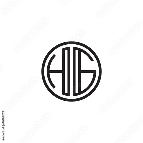 Initial letter HG, minimalist line art monogram circle shape logo, black color