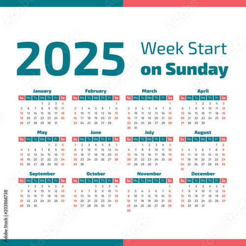 Simple 2025 year calendar