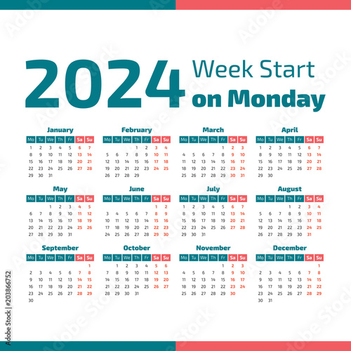 Simple 2024 year calendar