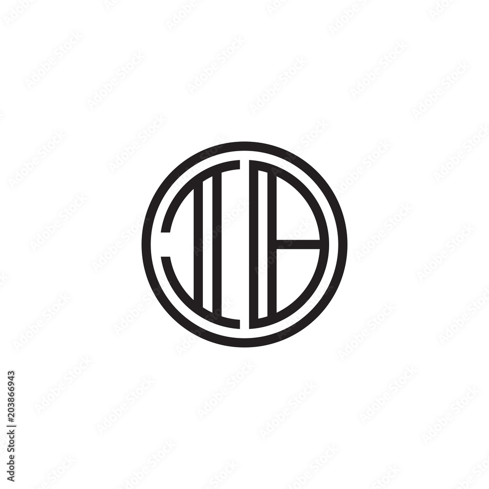 Initial letter IB, minimalist line art monogram circle shape logo, black color