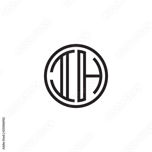 Initial letter IH  minimalist line art monogram circle shape logo  black color