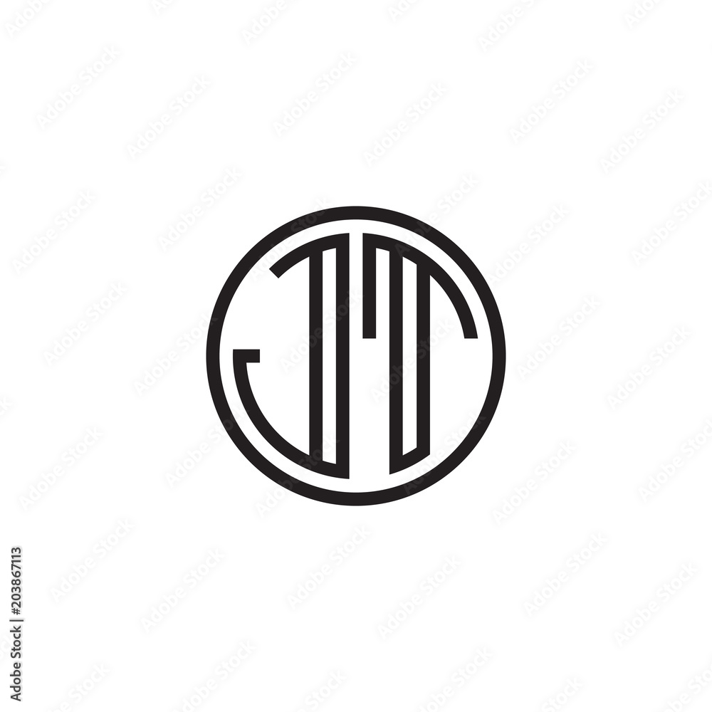 Initial letter JT, minimalist line art monogram circle shape logo, black color Initial letter JT, minimalist line art monogram circle shape logo, black color