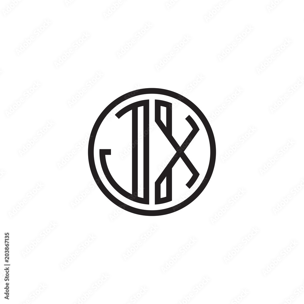 Initial letter JX, minimalist line art monogram circle shape logo, black color Initial letter JX, minimalist line art monogram circle shape logo, black color