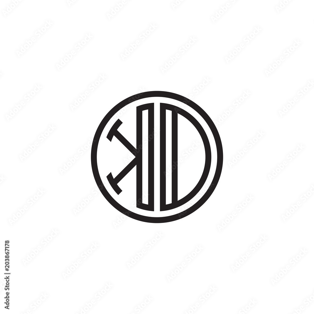 Initial letter KD, KO, minimalist line art monogram circle shape logo, black color Initial letter KD, KO, minimalist line art monogram circle shape logo, black color