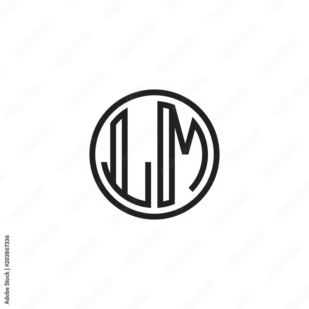Initial letter LM, minimalist line art monogram circle shape logo, black color Initial letter LM, minimalist line art monogram circle shape logo, black color
