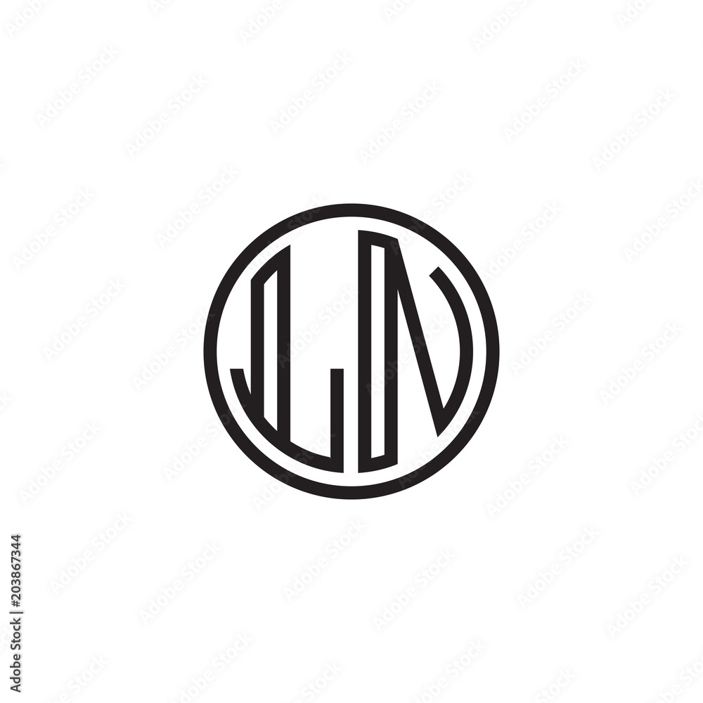 Initial letter LN, minimalist line art monogram circle shape logo, black color