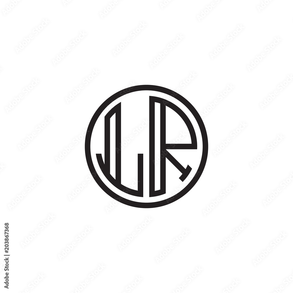 Initial letter LR, minimalist line art monogram circle shape logo, black color Initial letter LR, minimalist line art monogram circle shape logo, black color