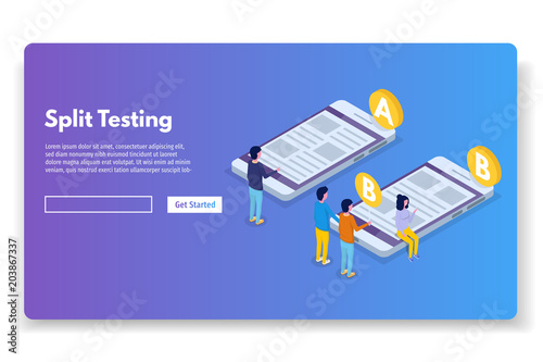 A-B comparison. Split testing isometric concept. Vector illustration.