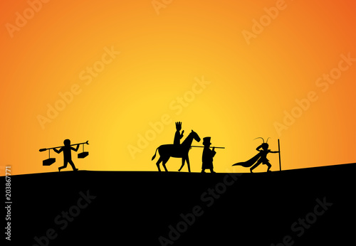 Journey to the West in silhouette art vector