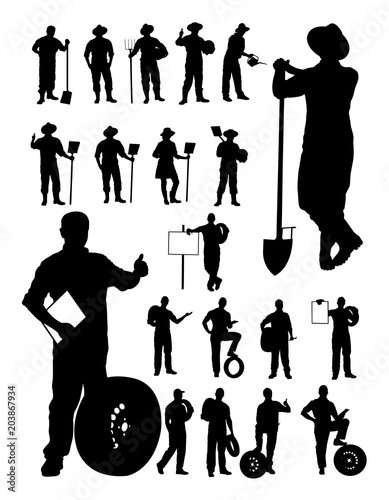 Mechanic and farmer detail silhouette. Vector, illustration. Good use for symbol, logo, web icon, mascot, sign, or any design you want.