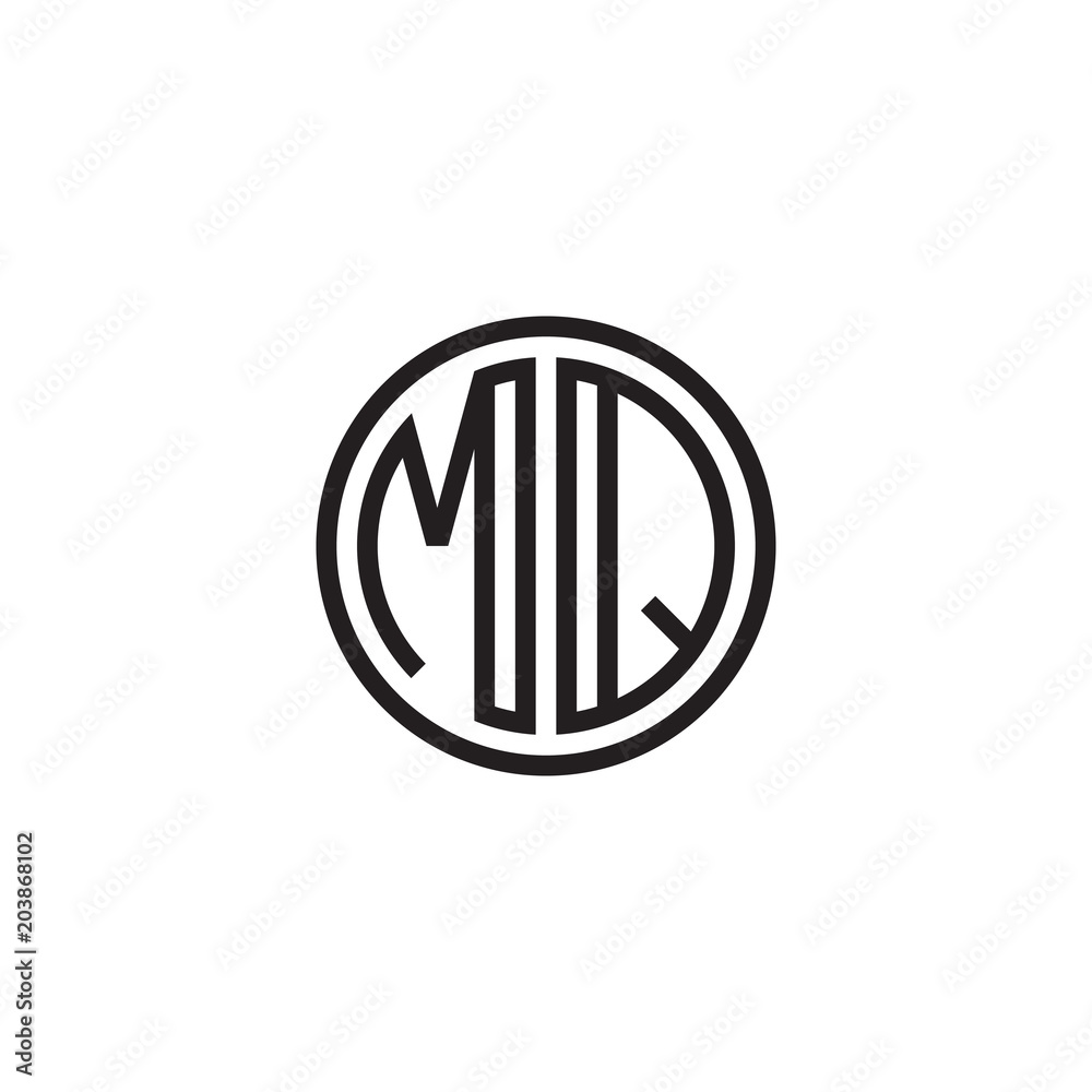 Initial letter MQ, minimalist line art monogram circle shape logo, black color Initial letter MQ, minimalist line art monogram circle shape logo, black color