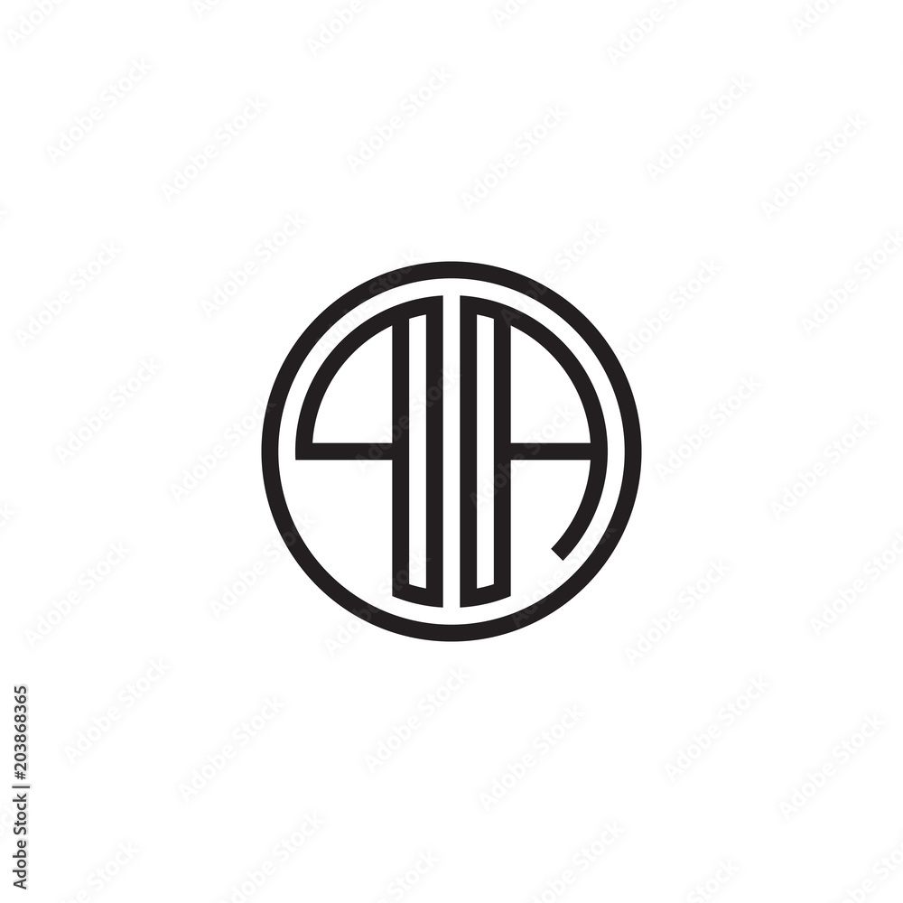 Initial letter PA, minimalist line art monogram circle shape logo, black color