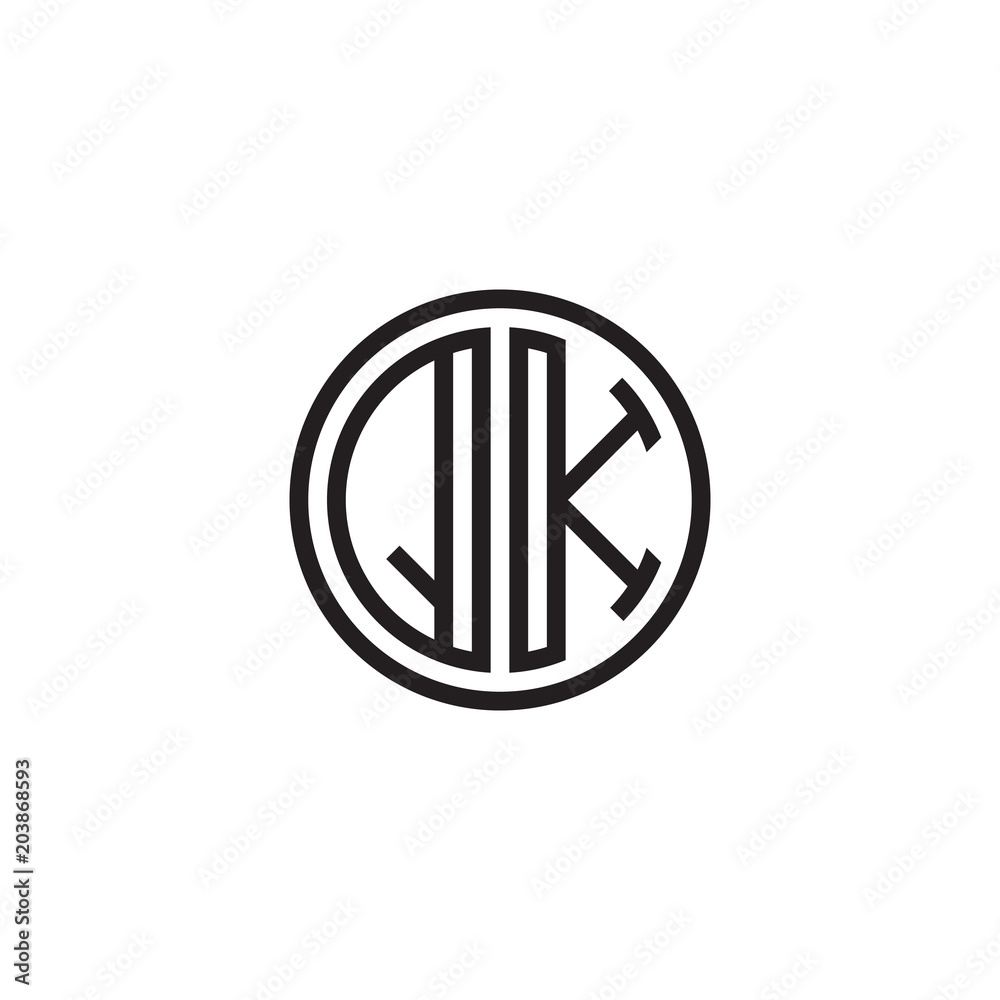 Initial letter QK, minimalist line art monogram circle shape logo, black color Initial letter QK, minimalist line art monogram circle shape logo, black color