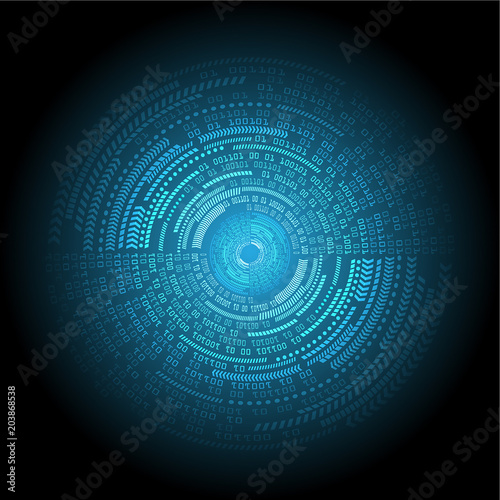 binary circuit board future technology, blue eye cyber security concept background, abstract hi speed digital internet.motion move blur. pixel vector