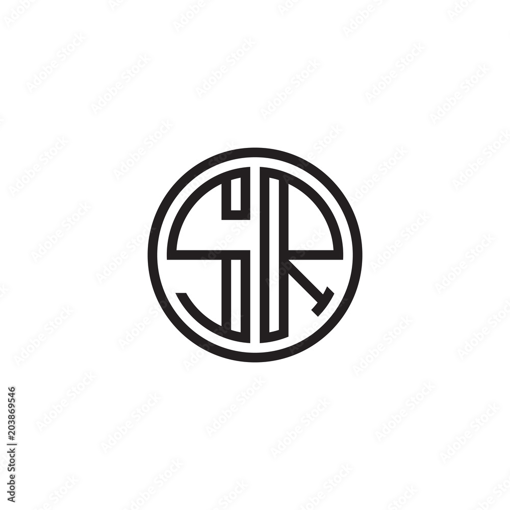 Initial letter SR, minimalist line art monogram circle shape logo, black color Initial letter SR, minimalist line art monogram circle shape logo, black color