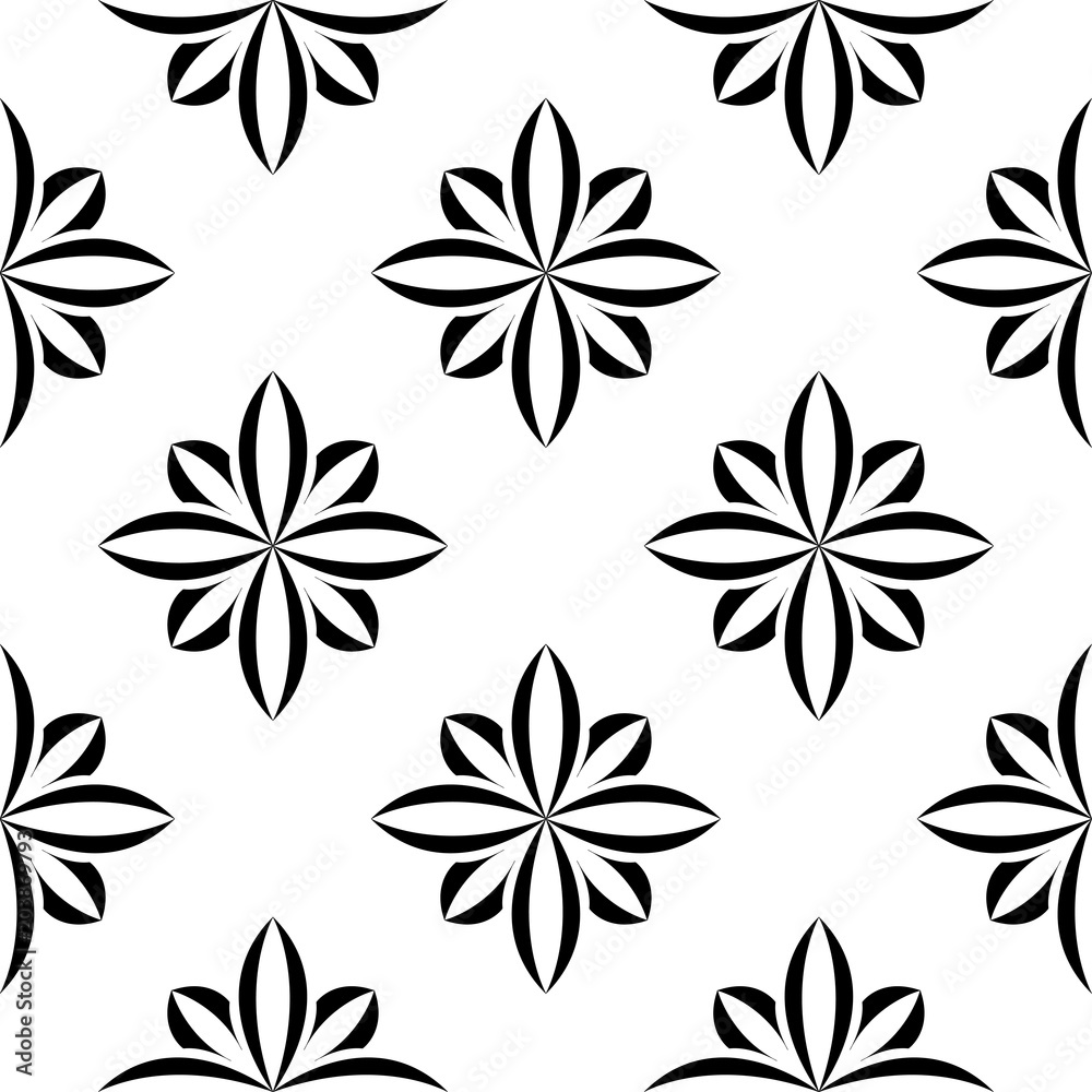Black flowers on white background. Ornamental seamless pattern Black flowers on white background. Ornamental seamless pattern
