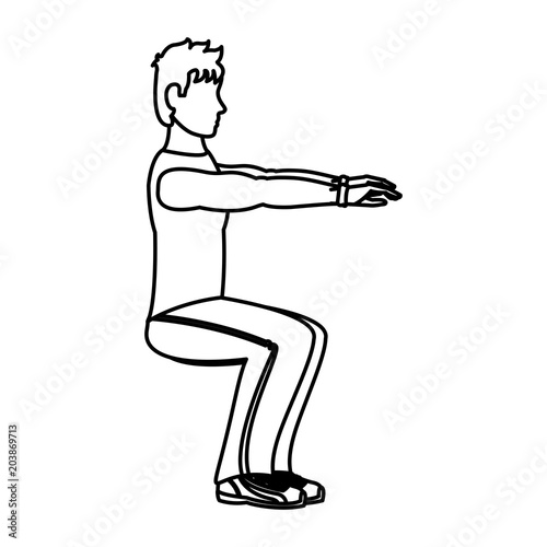 line fitness man doing squats training