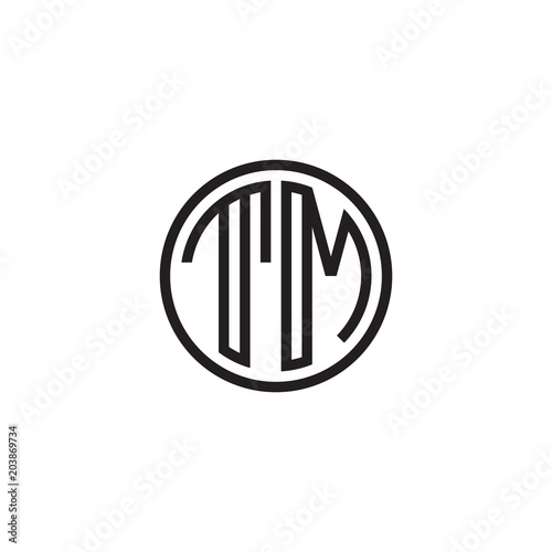 Initial letter TM  minimalist line art monogram circle shape logo  black color