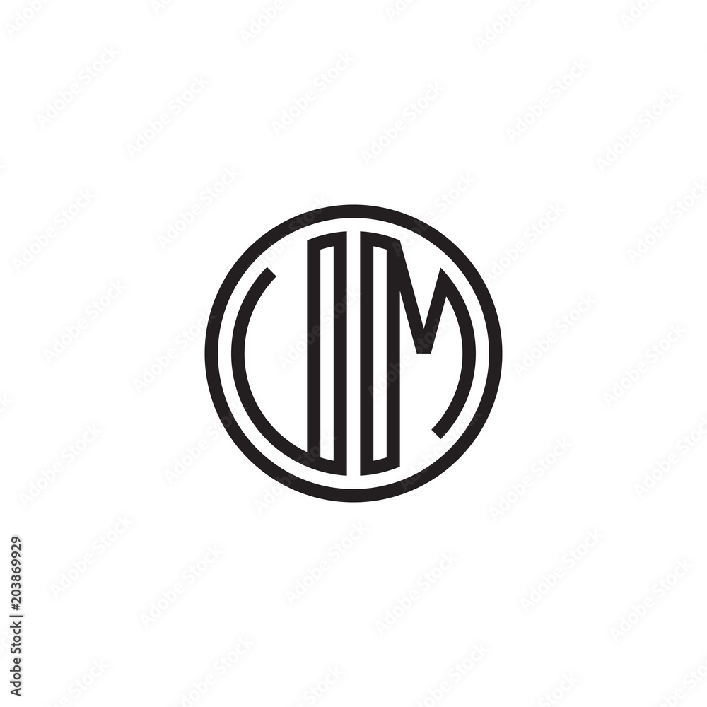 Initial letter UM, VM, minimalist line art monogram circle shape logo, black color Initial letter UM, VM, minimalist line art monogram circle shape logo, black color