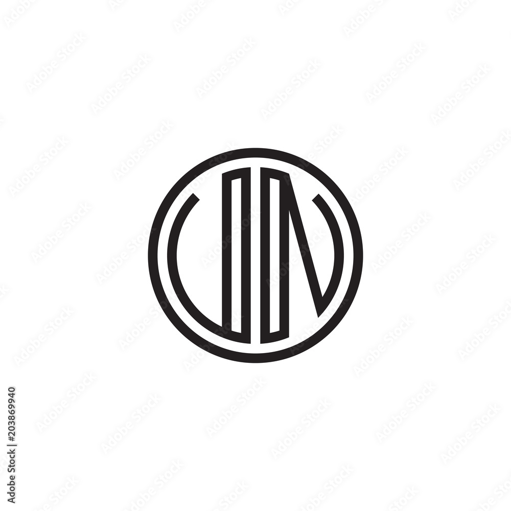 Initial letter UN, VN, minimalist line art monogram circle shape logo, black color Initial letter UN, VN, minimalist line art monogram circle shape logo, black color