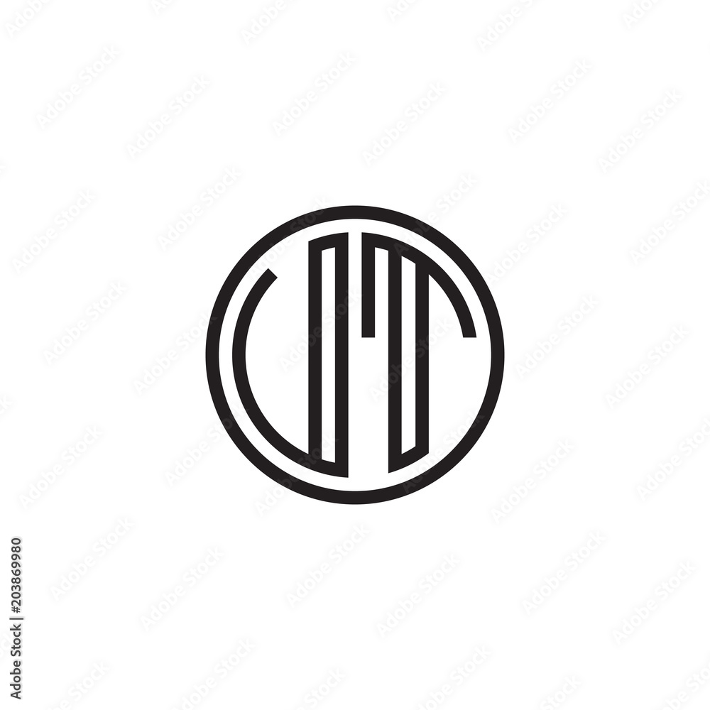 Initial letter UT, VT, minimalist line art monogram circle shape logo, black color